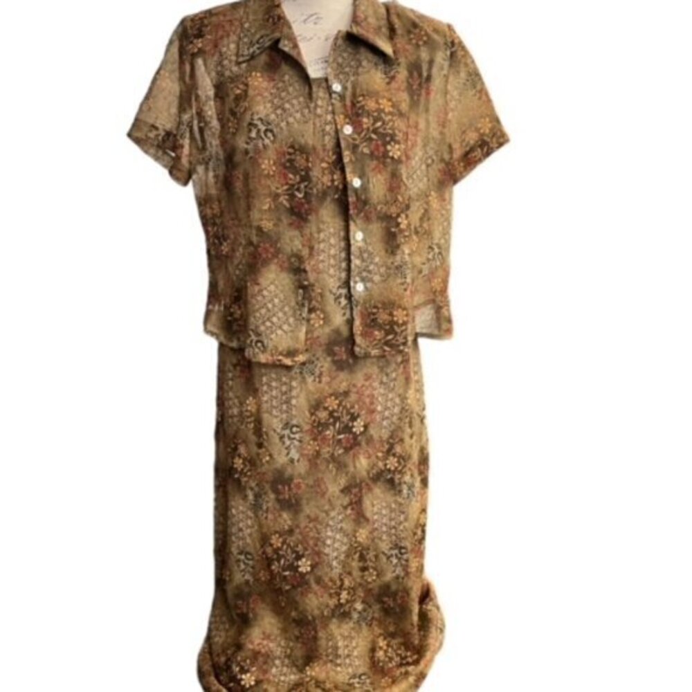 K Studio Maxi Tank‎ Dress and Shirt Women's Size 10 Floral Crinkle Lightweight